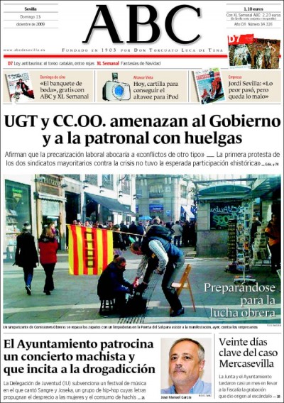 Portada del ABC de Sevilla del domingo 13 de diciembre de 2009